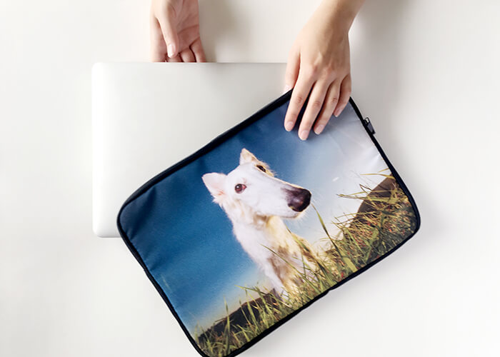 Custom printed dog products, laptop sleeve by Hilarious Hound